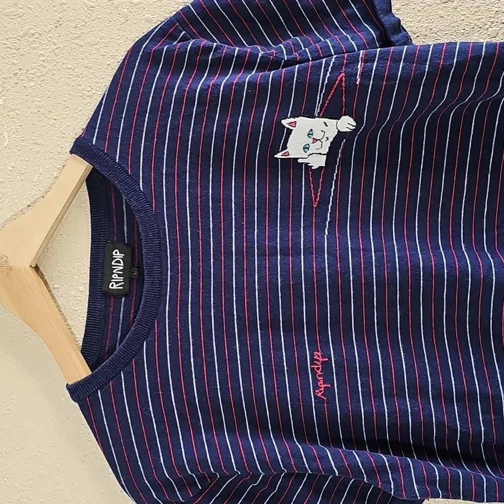 Ripndip Striped T-Shirt with Cat Embroidery. - Picture 2 of 6